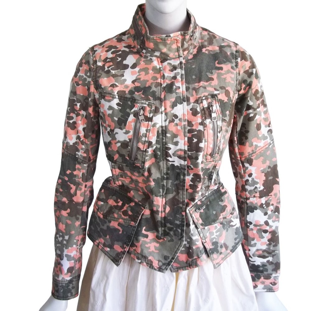 BUCKAROO Camo Funnel Neck Cinch Waist Full Zip w Snaps Utility Cargo Jacket Sz S